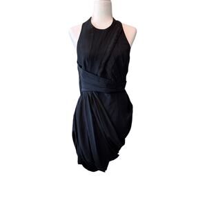 Zimmermann‎ Sueded Draped Silk Halter Neck Cocktail Dress Size 2 Black Pleated